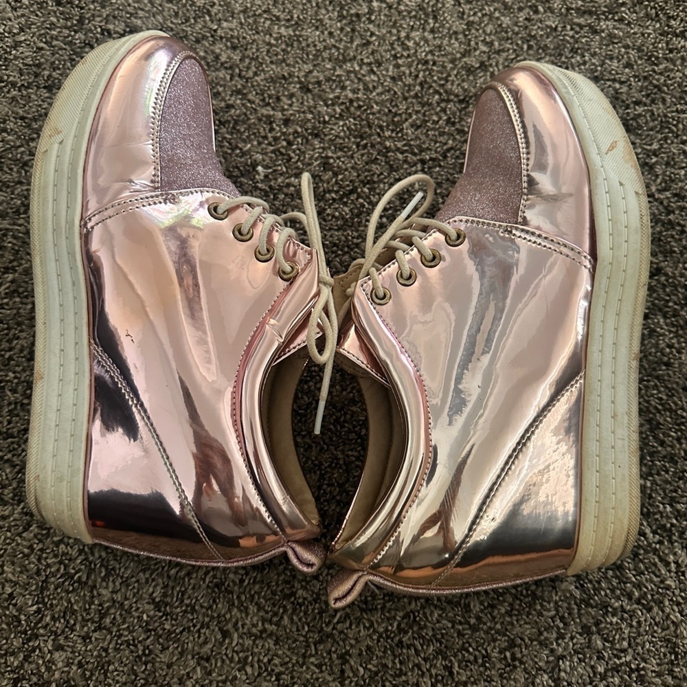 Rose Gold Glitter FUN Platform Sneakers Metallic Costume Fun Sole Shoes 8.5 - Picture 8 of 15